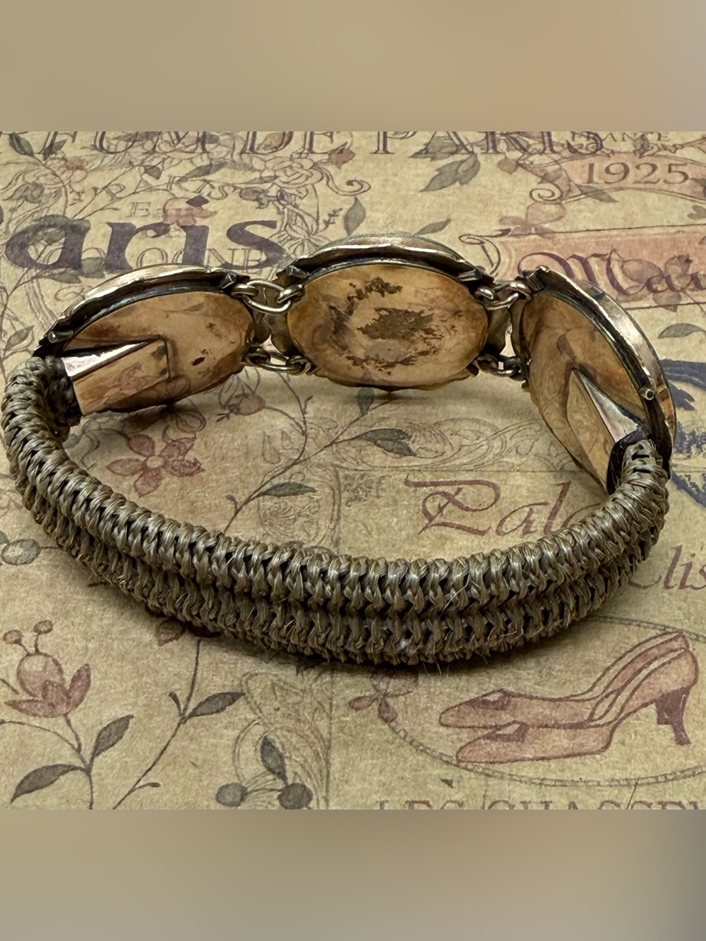 10K Gold Victorian Mourning Bracelet with Hair Band and 3 Hair Filled Lockets - Picture 8 of 15